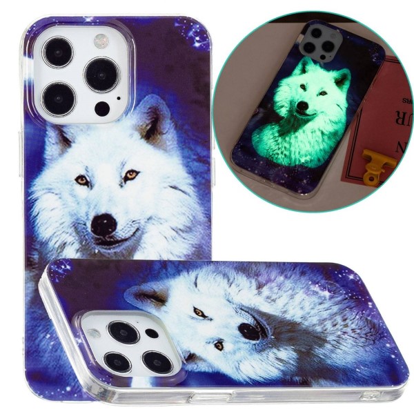 Kryt na iPhone 14 Pro Max svietiaci Vlk modrý