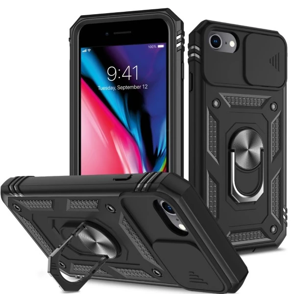 Kryt na iPhone 7 / 8 / SE 2020 / SE 2022 odolný s krytkou na fotoaparát čierny
