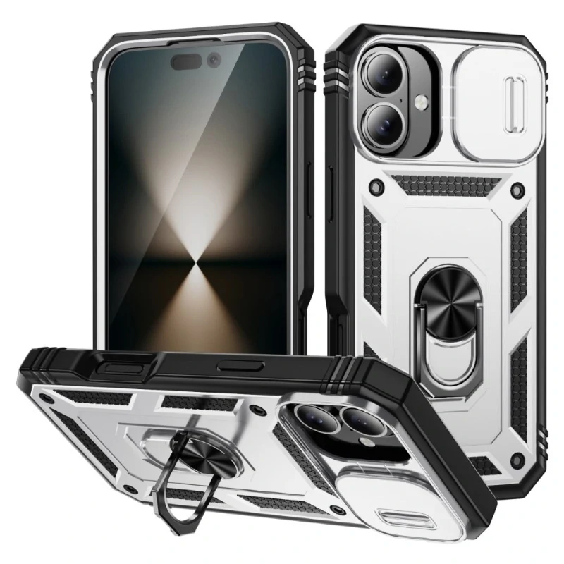 Kryt na iPhone 16 odolný s krytom na fotoaparát biely