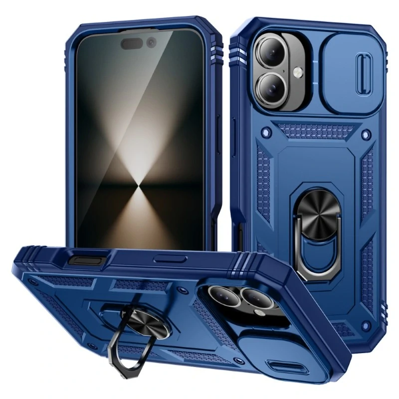 Kryt na iPhone 16 odolný s krytom na fotoaparát tmavomodrý