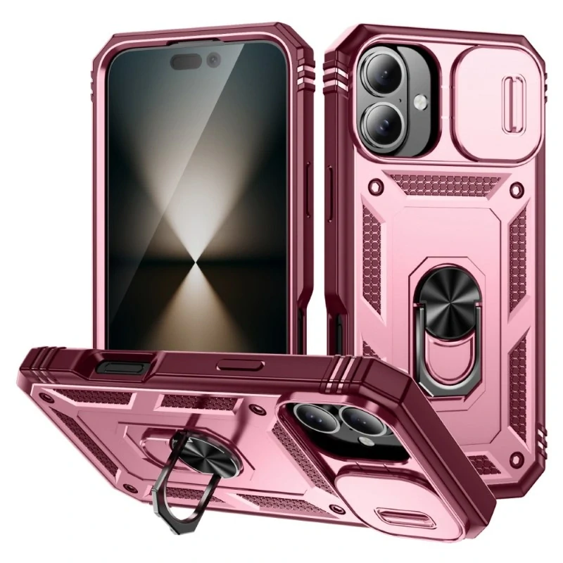 Kryt na iPhone 16 odolný s krytom na fotoaparát vínový