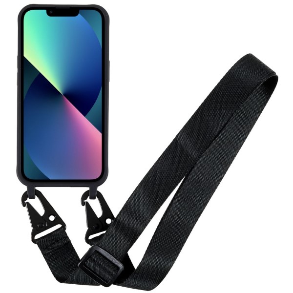 Kryt na iPhone 14 Wide gumový so šnúrkou na krk čierny