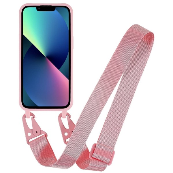 Kryt na iPhone 14 Wide gumový so šnúrkou na krk ružový