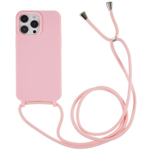 Kryt na iPhone 14 Pro gumový so šnúrkou na krk ružový