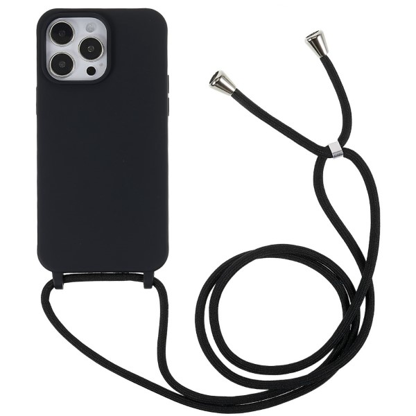Kryt na iPhone 14 Pro gumový so šnúrkou na krk čierny