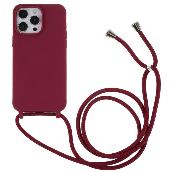 Kryt na iPhone 14 Pro gumový so šnúrkou na krk vínový