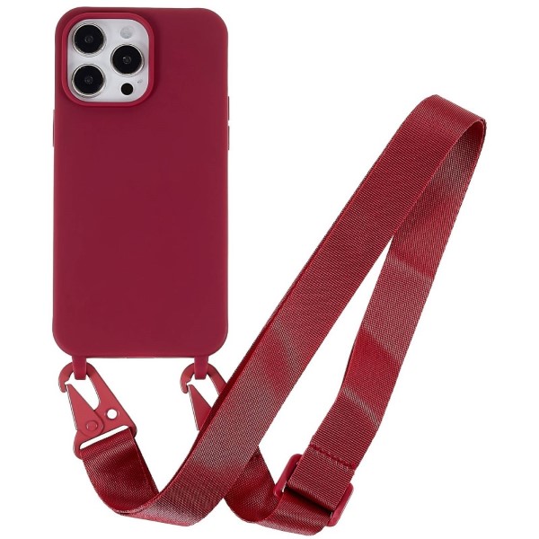 Kryt na iPhone 14 Pro Wide gumový so šnúrkou na krk vínový