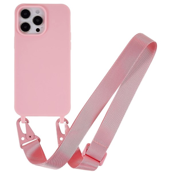 Kryt na iPhone 14 Pro Wide gumový so šnúrkou na krk ružový