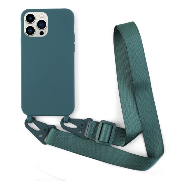 Kryt na iPhone 13 Pro Wide gumový so šnúrkou na krk zelený