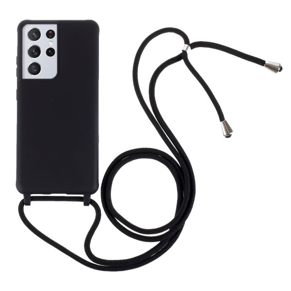 Kryt na Samsung Galaxy S21 Ultra gumový so šnúrkou na krk čierny