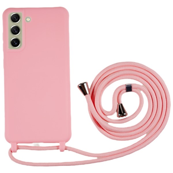 Kryt na Samsung Galaxy S21 FE gumový so šnúrkou na krk ružový
