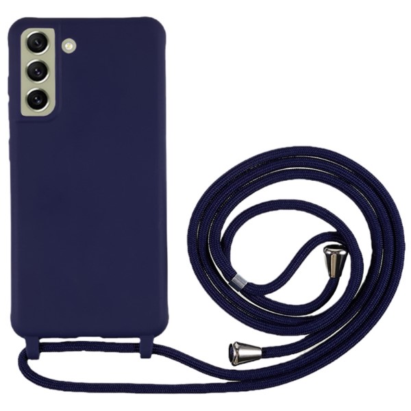 Kryt na Samsung Galaxy S21 FE gumový so šnúrkou na krk modrý