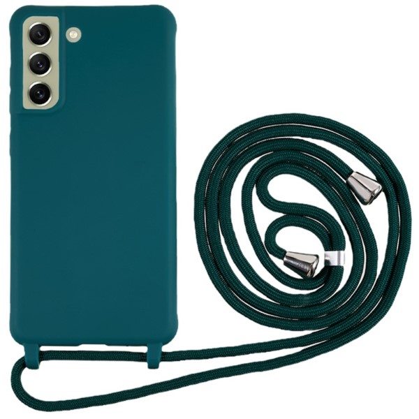 Kryt na Samsung Galaxy S21 FE gumový so šnúrkou na krk zelený