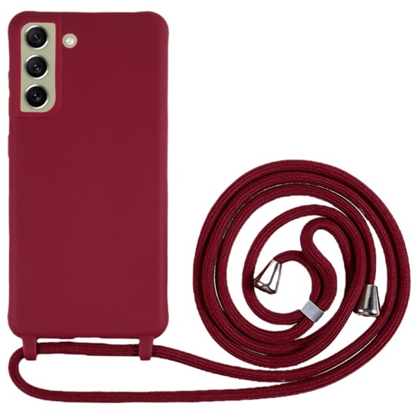 Kryt na Samsung Galaxy S21 FE gumový so šnúrkou na krk červený