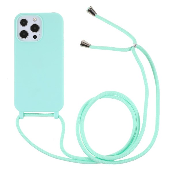 Kryt na iPhone 13 Pro Max gumový so šnúrkou na krk modrý