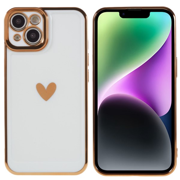 Kryt na iPhone 14 Plus Electroplated srdiečko biely