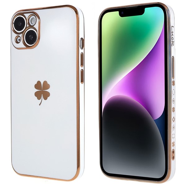 Kryt na iPhone 14 Plus Electroplated štvorlístok biely