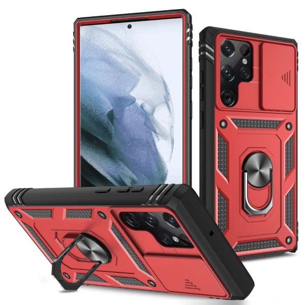 Kryt na Samsung Galaxy S22 Ultra odolný s krytom na fotoaparát červený