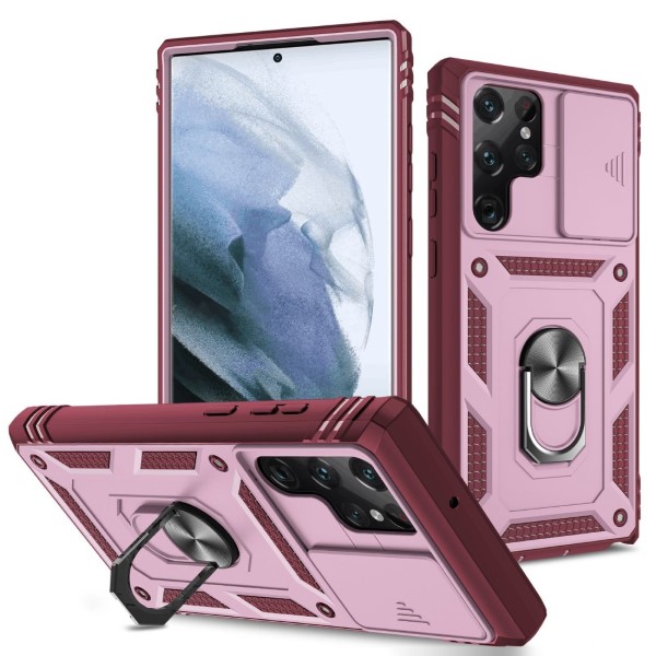 Kryt na Samsung Galaxy S22 Ultra odolný s krytom na fotoaparát vínový