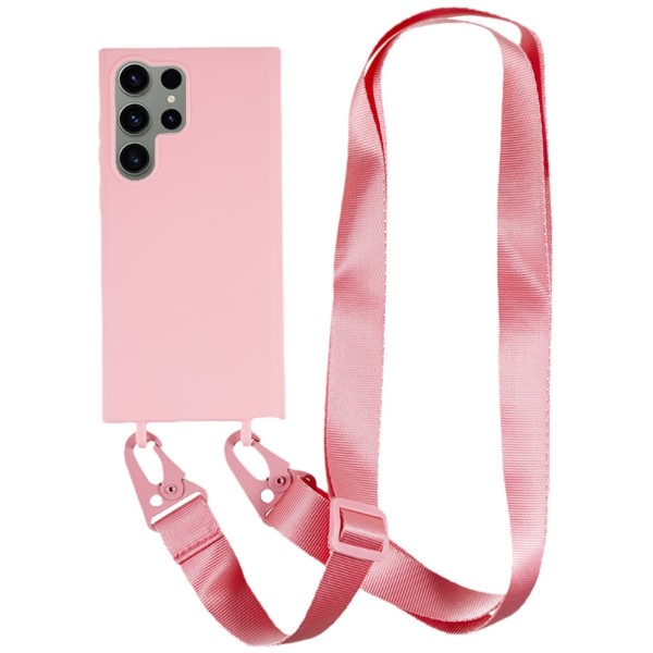 Kryt na Samsung Galaxy S23 Ultra gumový so šnúrkou na krk ružový