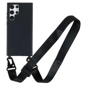 Kryt na Samsung Galaxy S22 Ultra gumový so šnúrkou na krk čierny