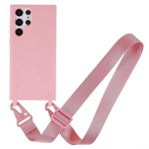 Kryt na Samsung Galaxy S22 Ultra gumový so šnúrkou na krk ružový