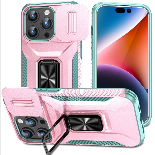 Kryt na iPhone 15 Pro odolný s krytkou na fotoaparát ružový