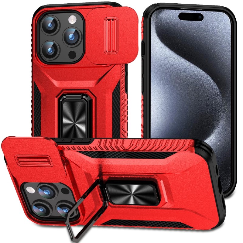 Kryt na iPhone 15 Pro Max odolný s krytom na fotoaparát červený