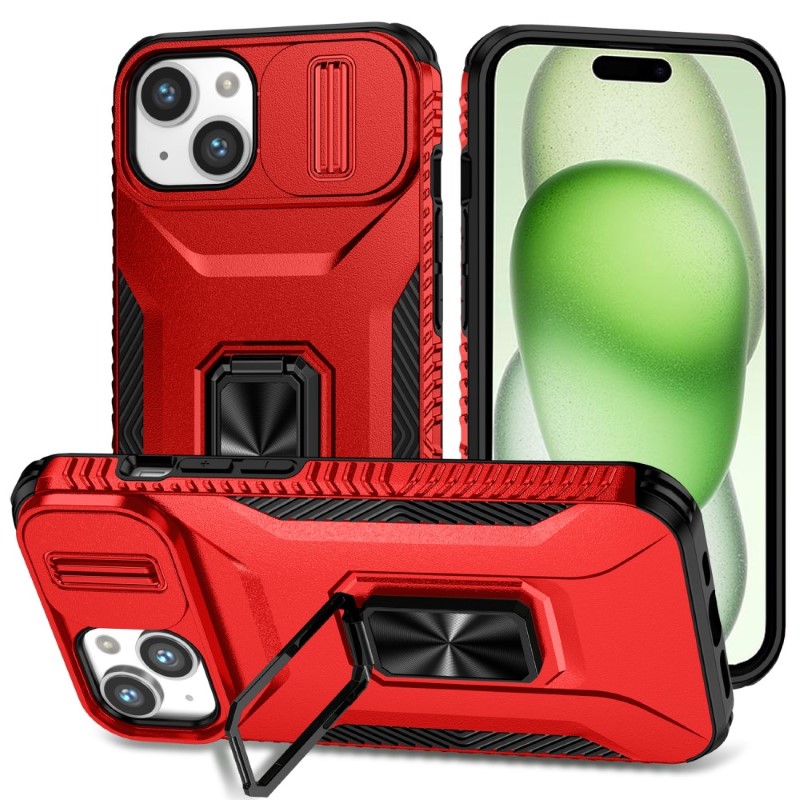 Kryt na iPhone 15 odolný s krytom na fotoaparát červený