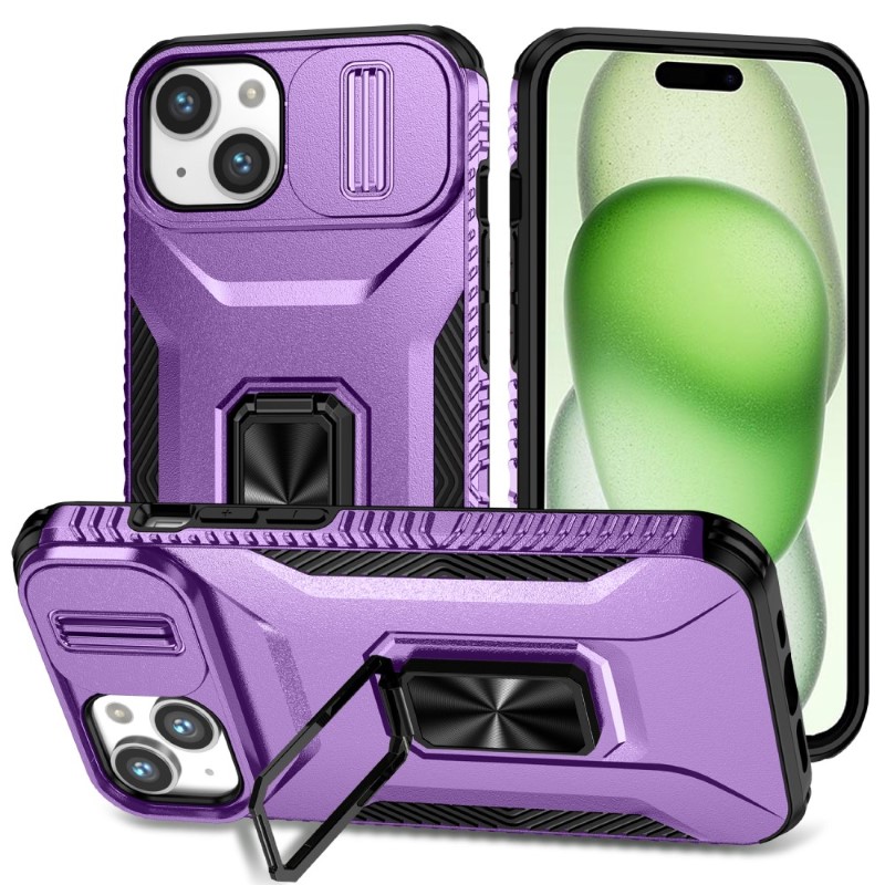 Kryt na iPhone 15 odolný s krytom na fotoaparát fialový