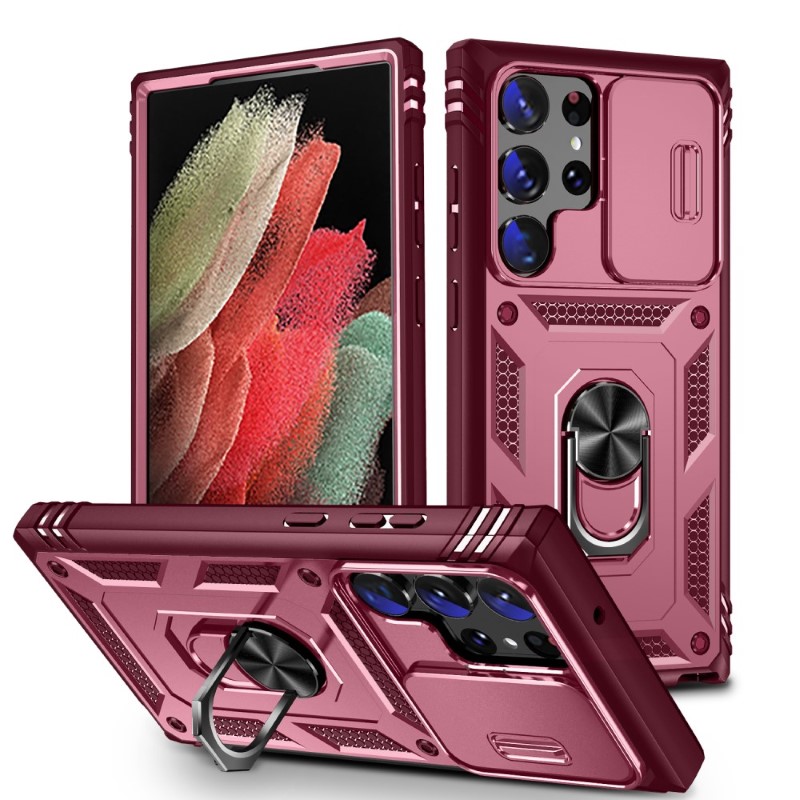 Kryt na Samsung Galaxy S24 Ultra odolný s krytom na fotoaparát vínový