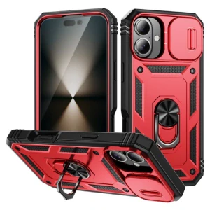 Kryt na iPhone 16 odolný s krytom na fotoaparát červený