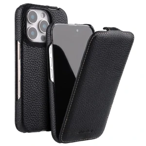 Púzdro flipové MELKCO na iPhone 16 Pro Kožené s podporou MAGSAFE čierne
