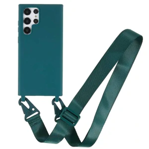 Kryt na Samsung Galaxy S22 Ultra gumový so šnúrkou na krk zelený