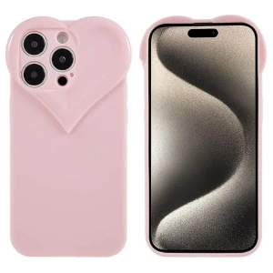Kryt na iPhone 15 Pro gumový Srdce svetlo ružový