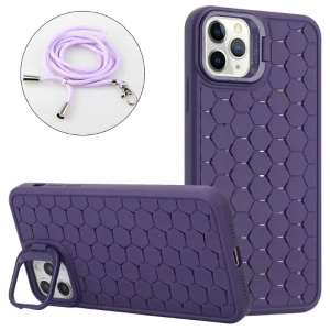 Kryt na iPhone 15 Pro Honeycomb s podporou MagSafe a šnúrkou na krk fialový
