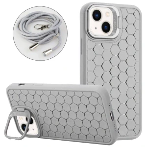 Kryt na iPhone 13 Honeycomb s podporou MagSafe a šnúrkou na krk sivý