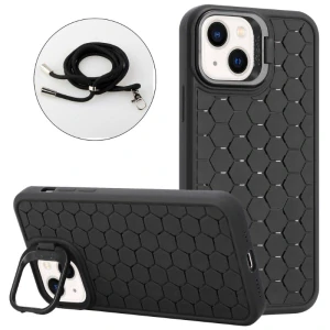 Kryt na iPhone 13 Honeycomb s podporou MagSafe a šnúrkou na krk čierny