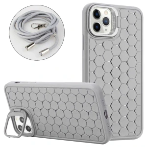 Kryt na iPhone 14 Pro Honeycomb s podporou MagSafe a šnúrou na krk šedý