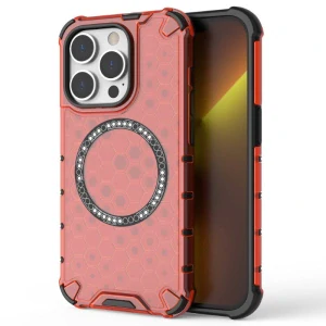 Kryt na iPhone 13 Pro Max odolný Honeycomb s podporou MagSafe červený