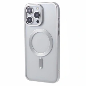 Kryt na iPhone 14 Pro Max gumový s podporou MagSafe strieborný