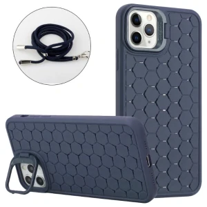 Kryt na iPhone 14 Pro Max Honeycomb s podporou MagSafe a šnúrkou na krk modrý