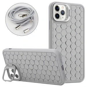 Kryt na iPhone 14 Pro Max Honeycomb s podporou MagSafe a šnúrkou na krk šedý