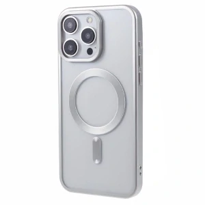 Kryt na iPhone 15 Pro Max gumový s podporou MagSafe strieborný