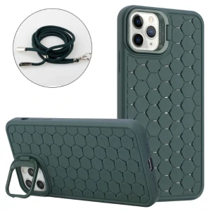Kryt na iPhone 16 Pro Honeycomb s podporou MagSafe a šnúrkou na krk zelený