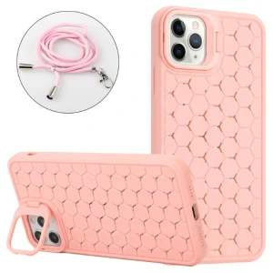 Kryt na iPhone 16 Pro Honeycomb s podporou MagSafe a šnúrkou na krk ružový