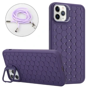 Kryt na iPhone 16 Pro Honeycomb s podporou MagSafe a šnúrkou na krk fialový