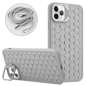 Kryt na iPhone 16 Pro Honeycomb s podporou MagSafe a šnúrkou na krk šedý