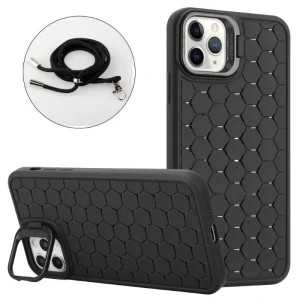 Kryt na iPhone 16 Pro Honeycomb s podporou MagSafe a šňůrkou na krk černý