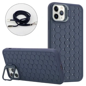Kryt na iPhone 16 Pro Honeycomb s podporou MagSafe a šnúrkou na krk modrý